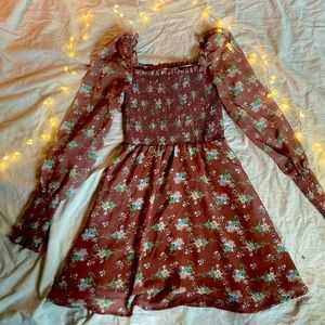 Cottage-Core Floral Puff Long Sleeve Dress
